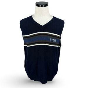 Vintage Chaps Ralph Lauren Sweater Vest Mens Large Blue‎ Striped V-Neck Pullover